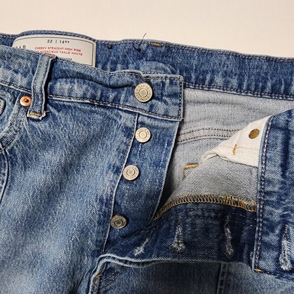GAP Light Wash High Rise Cheeky Straight Raw Hem Ankle Jeans - Picture 6 of 8